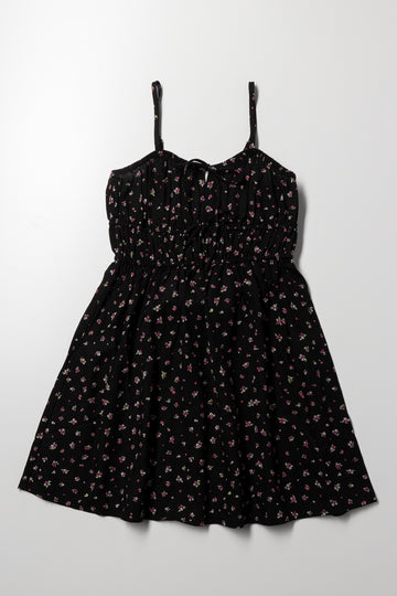 Strappy Linen Dress Black