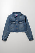 Denim Jacket With Frayed Edges Blue