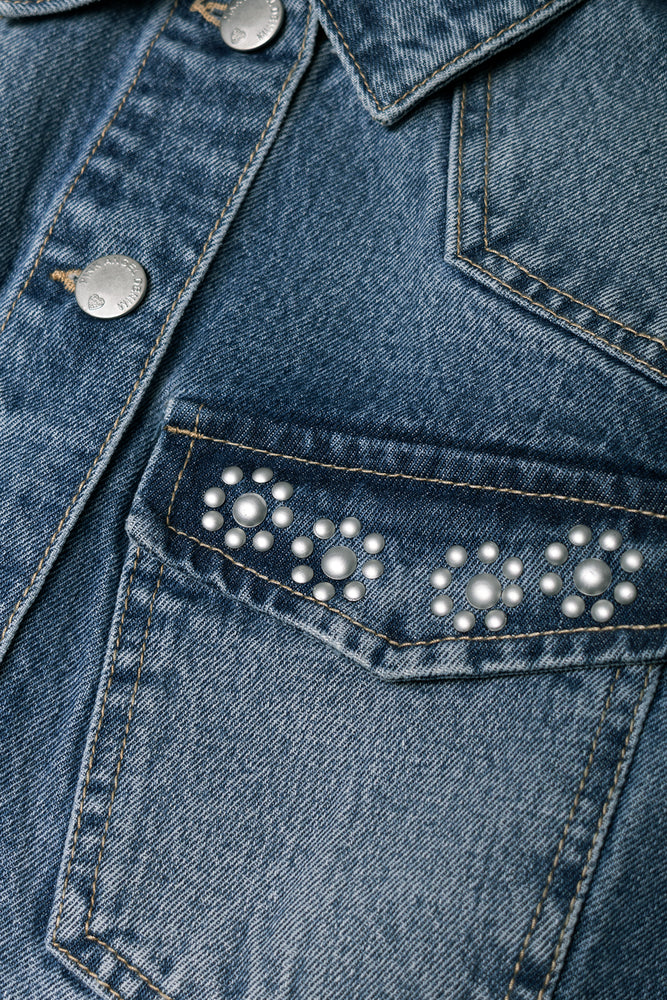 Denim Jacket With Frayed Edges Blue