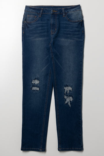 Rip And Repair Skinny Denim Jean Blue
