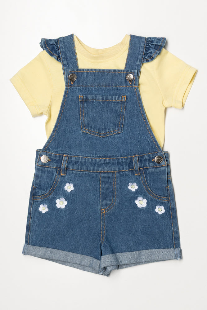 Daisy Embroidered Dungaree Blue