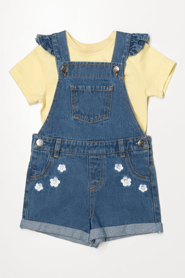 Daisy Embroidered Dungaree Blue