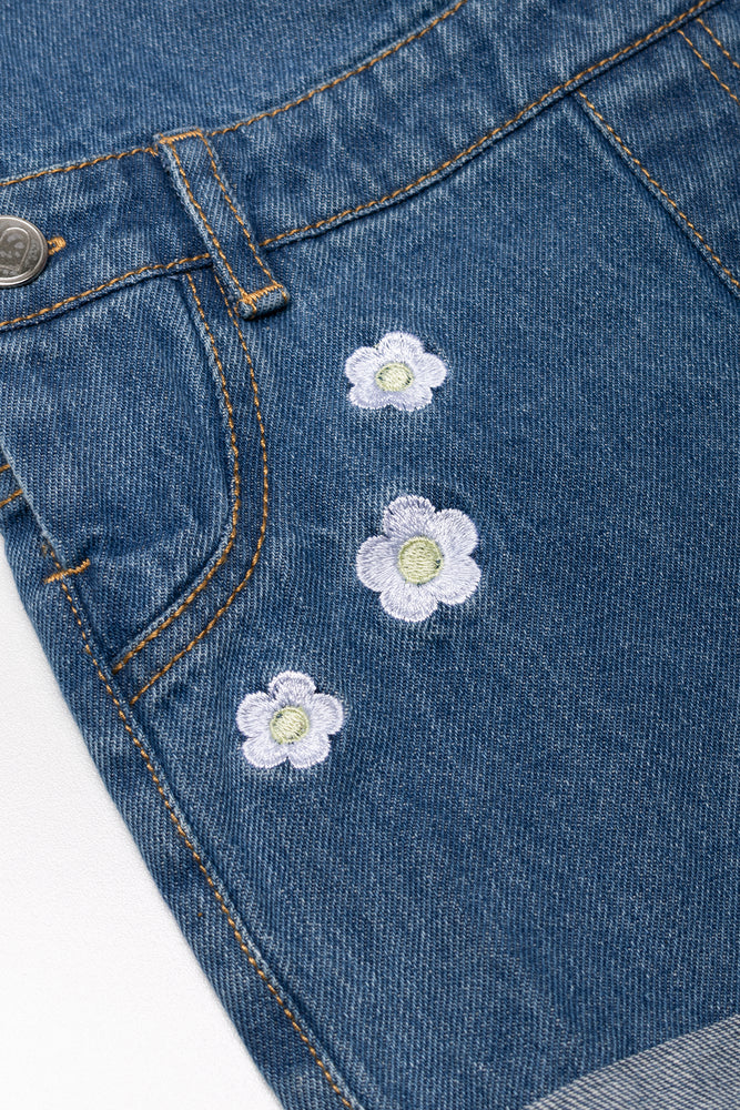 Daisy Embroidered Dungaree Blue