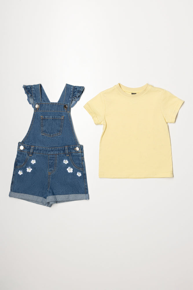 Daisy Embroidered Dungaree Blue (2)