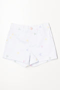 Embroidered Denim Short White