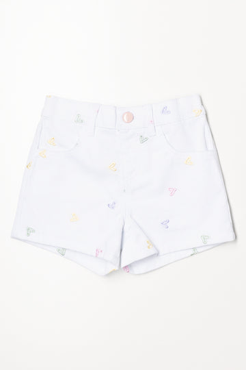 Embroidered Denim Short White