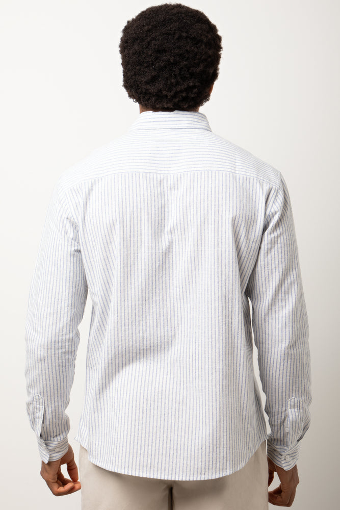 Long Sleeve Linen Blend Shirt Blue And White (2)