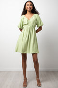 Short Puff Sleeve Dress Green