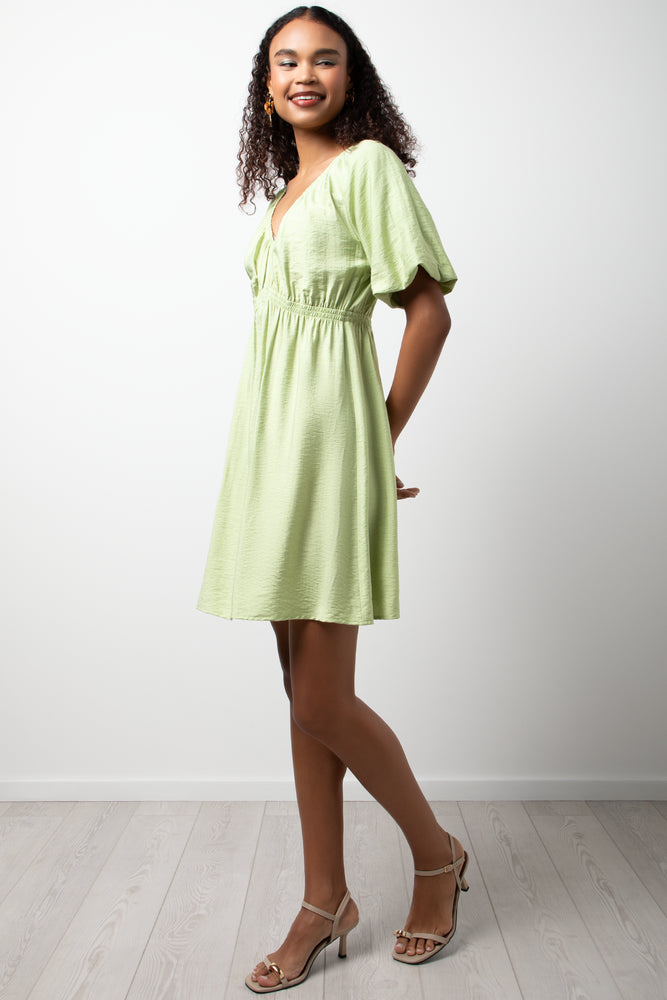 Short Puff Sleeve Dress Green (1)
