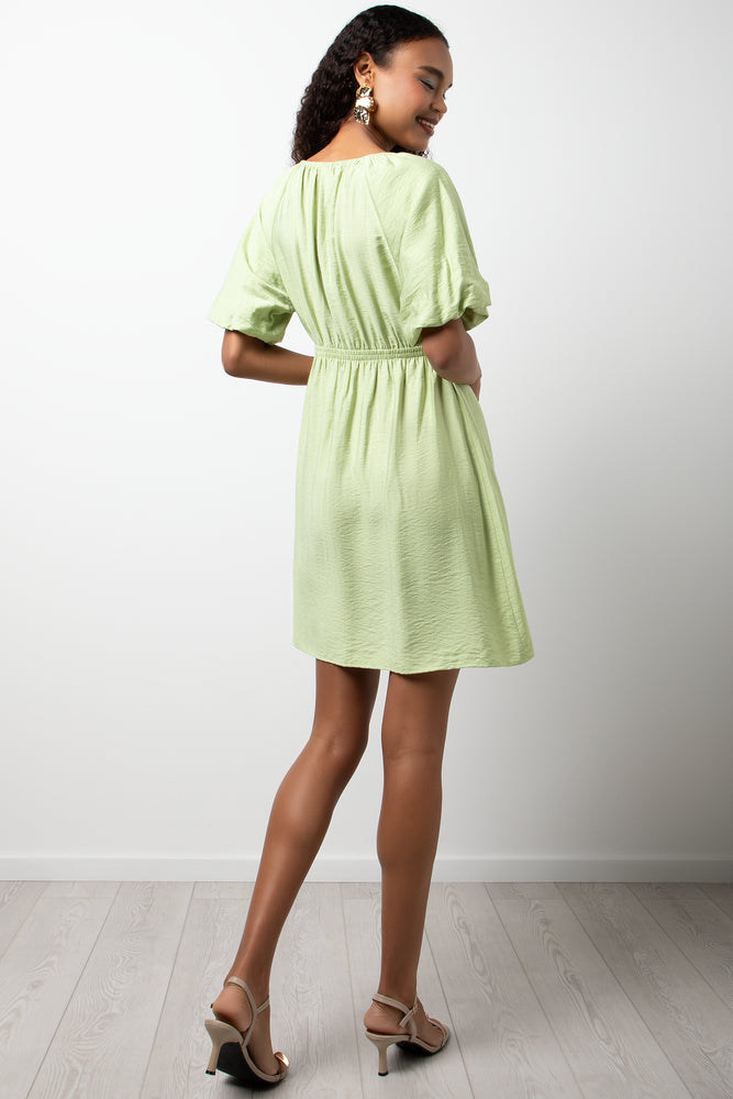 Short Puff Sleeve Dress Green (2)