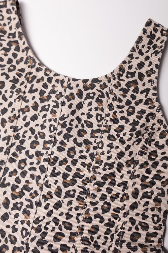 Animal Print Flare Denim Dress Brown