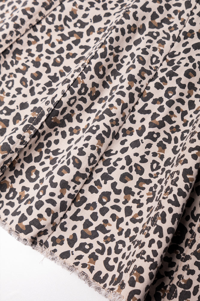 Animal Print Flare Denim Dress Brown (2)