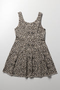 Animal Print Flare Denim Dress Brown (3)