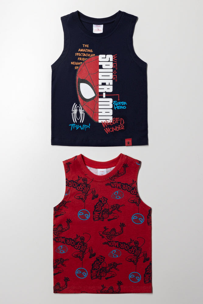Spider-Man 2 Pack Sleeveless Vests Navy And Red
