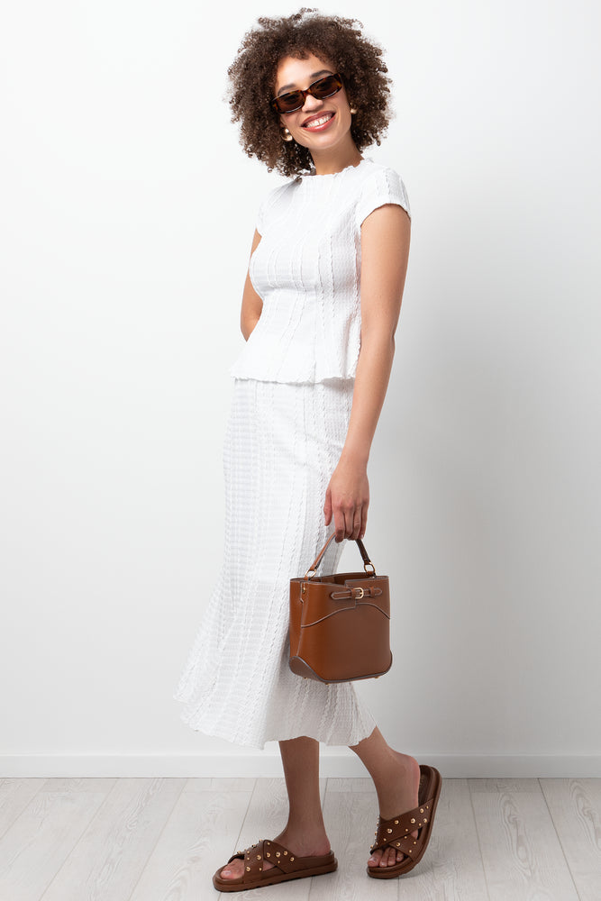 Cap Sleeve Peplum Top White (1)