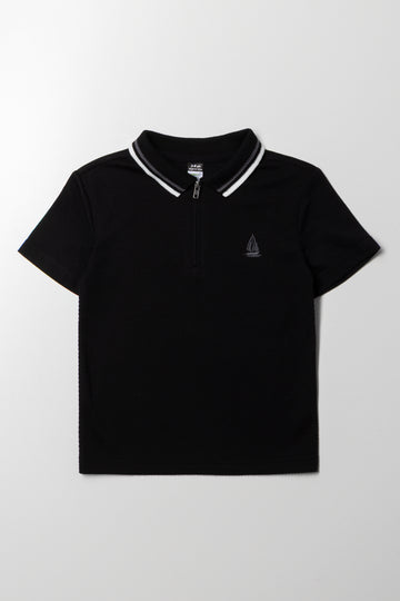 Textured Short Sleeve Golfer Black