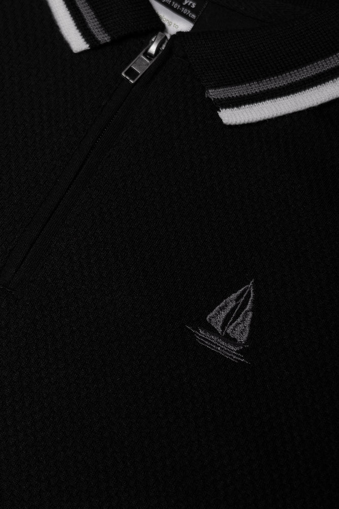 Textured Short Sleeve Golfer Black