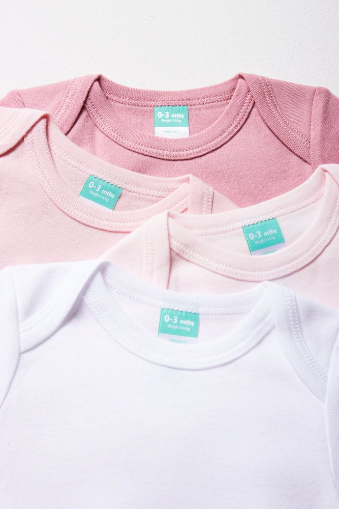 4 Pack Long Sleeve Bodyvests Pink And White