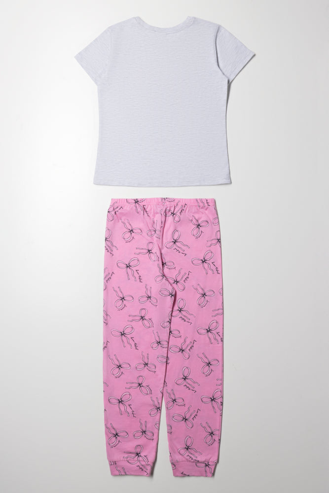 Bow Pyjama Set Grey And Pink (3)