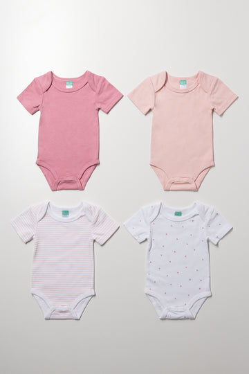 4 Pack Short Sleeve Vests Pink