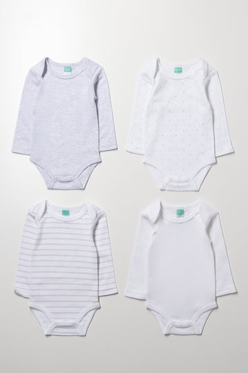 4 Pack Long Sleeve Vests White And Grey
