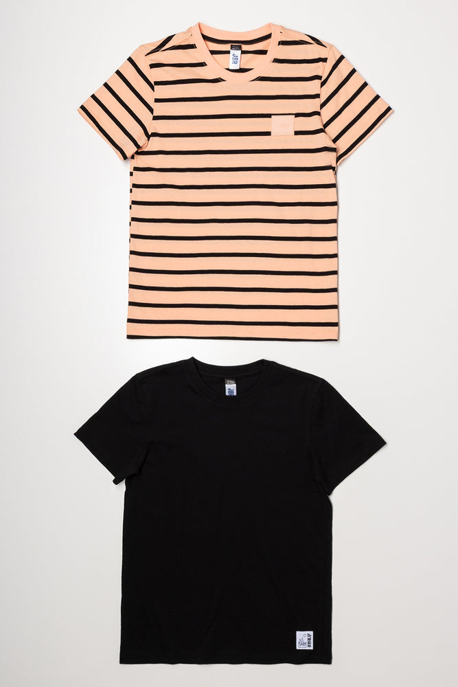 2 Pack Stripe Short Sleeve T-Shirts Black And Orange