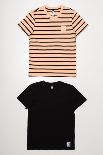 2 Pack Stripe Short Sleeve T-Shirts Black And Orange