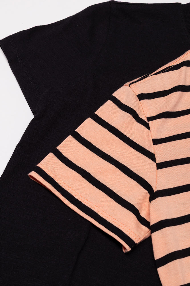 2 Pack Stripe Short Sleeve T-Shirts Black And Orange (1)