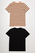 2 Pack Stripe Short Sleeve T-Shirts Black And Orange (2)