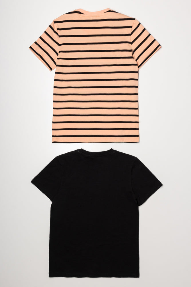 2 Pack Stripe Short Sleeve T-Shirts Black And Orange (2)