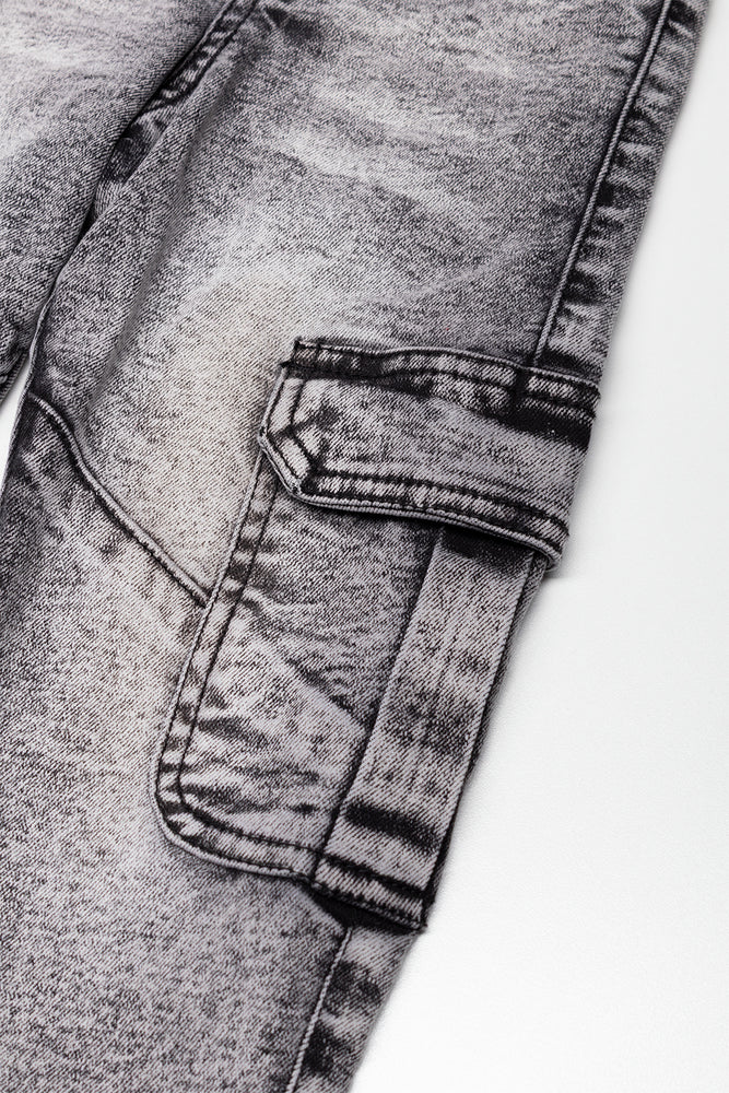 Cargo Slim Leg Denim Jeans Dark Grey