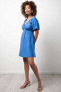 Puff Sleeve Dress Blue (1)