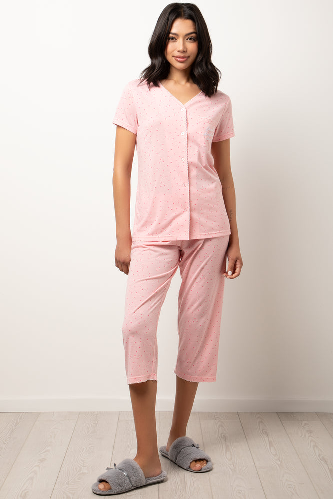 Spotty Capri Pyjama Set Pink