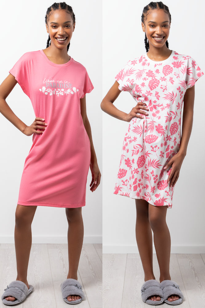 2 Pack Wake Up In Paradise Sleepshirts Pink