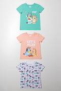 Bluey 3 Pack T-Shirts Blue, Peach And White