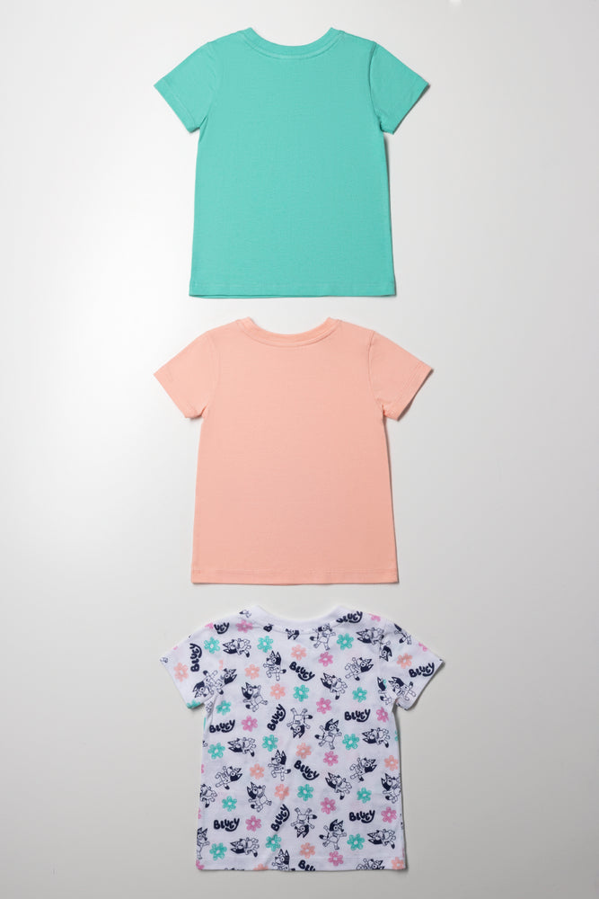 Bluey 3 Pack T-Shirts Blue, Peach And White (4)