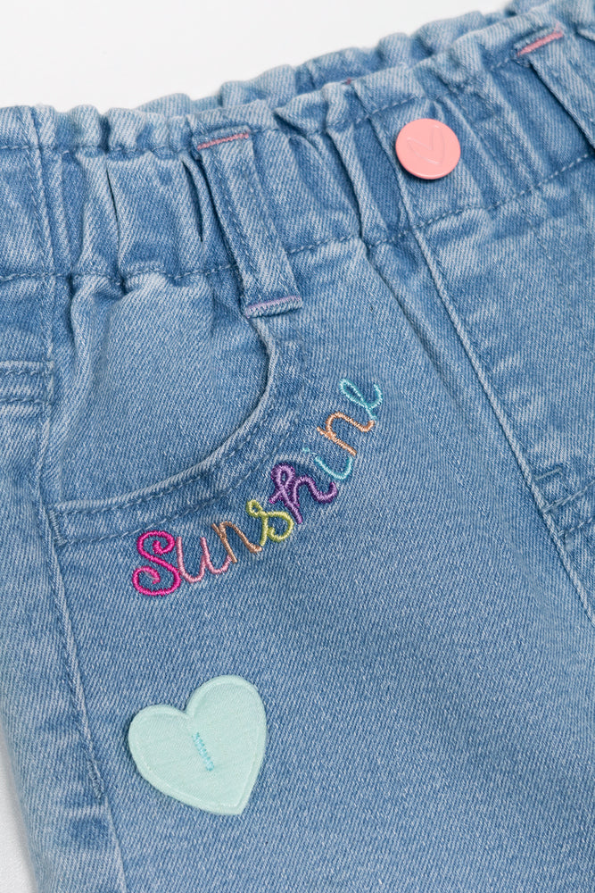 Flower Denim Shorts Light Blue