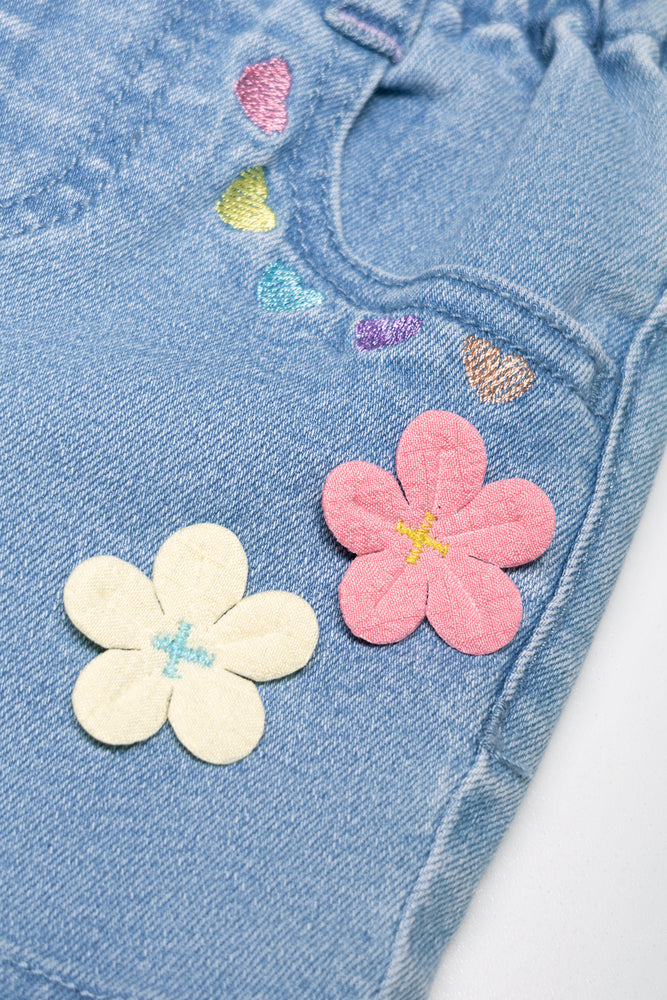 Flower Denim Shorts Light Blue (2)