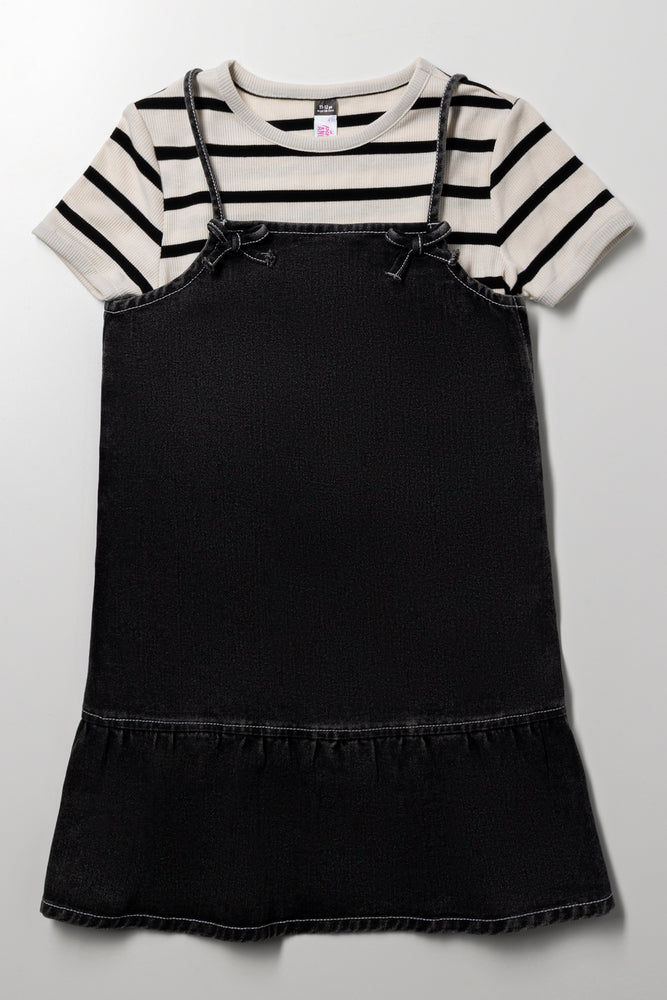 Strappy Dress And T-Shirt Set Black