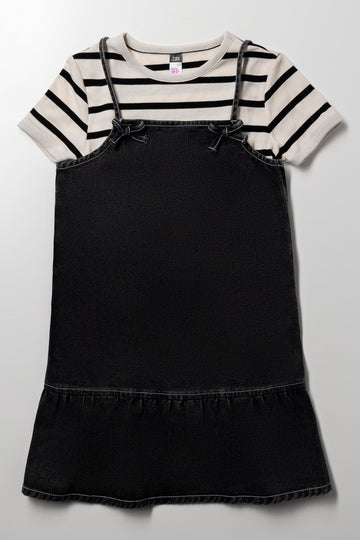 Strappy Dress And T-Shirt Set Black