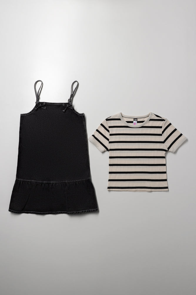 Strappy Dress And T-Shirt Set Black (2)