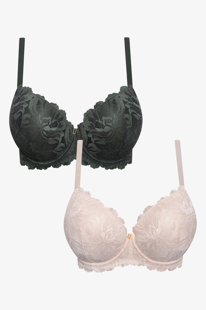 Plus Size 2 Pack Lace Balconette Bra Black And Natural