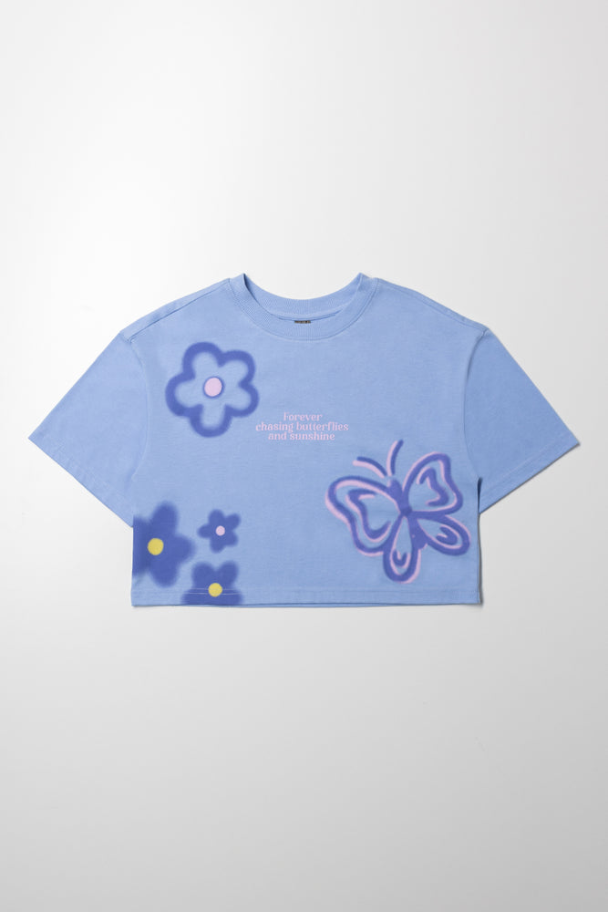 Butterfly Flower T-Shirt Blue