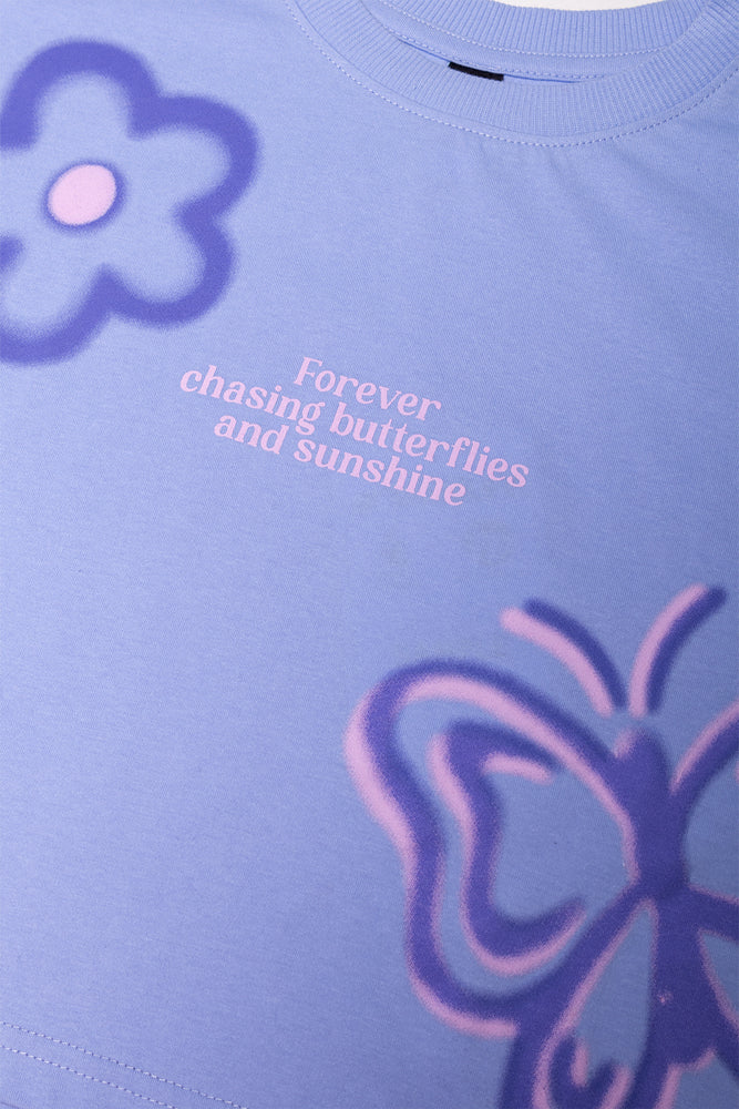 Butterfly Flower T-Shirt Blue