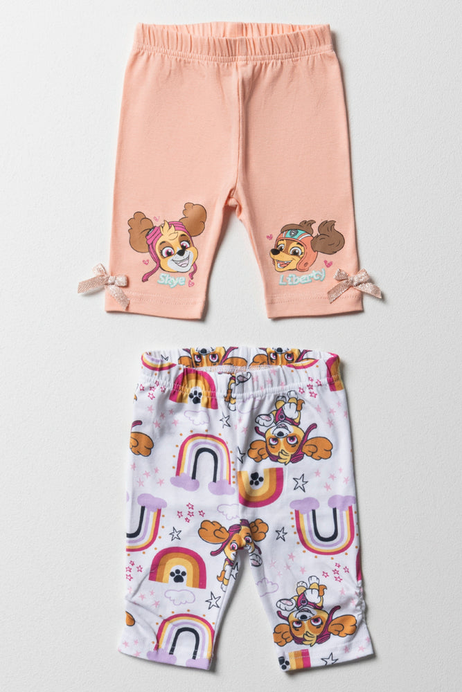 Paw Patrol 2 Pack Cropped Leggings Peach & White