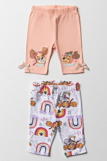 Paw Patrol 2 Pack Cropped Leggings Peach & White