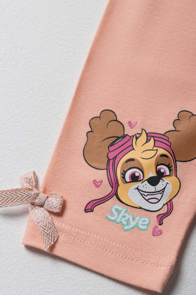 Paw Patrol 2 Pack Cropped Leggings Peach & White