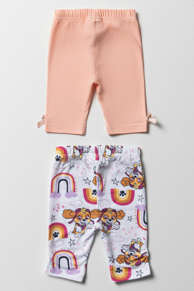 Paw Patrol 2 Pack Cropped Leggings Peach & White (3)