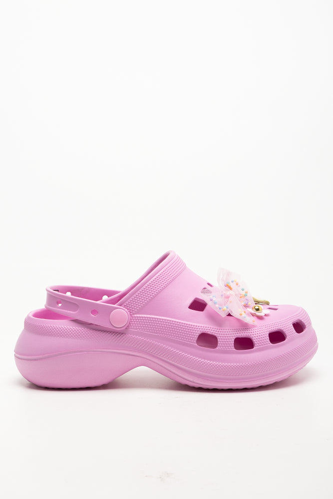 Bow Charm Clogs Pink