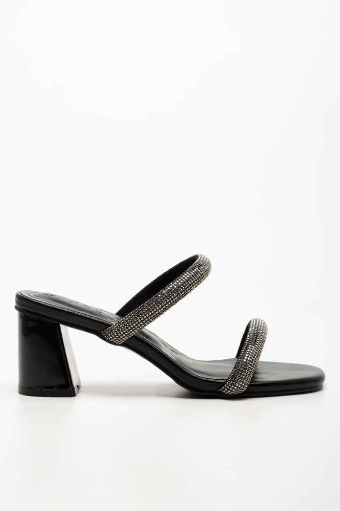 Diamante Mule Block Heel Black